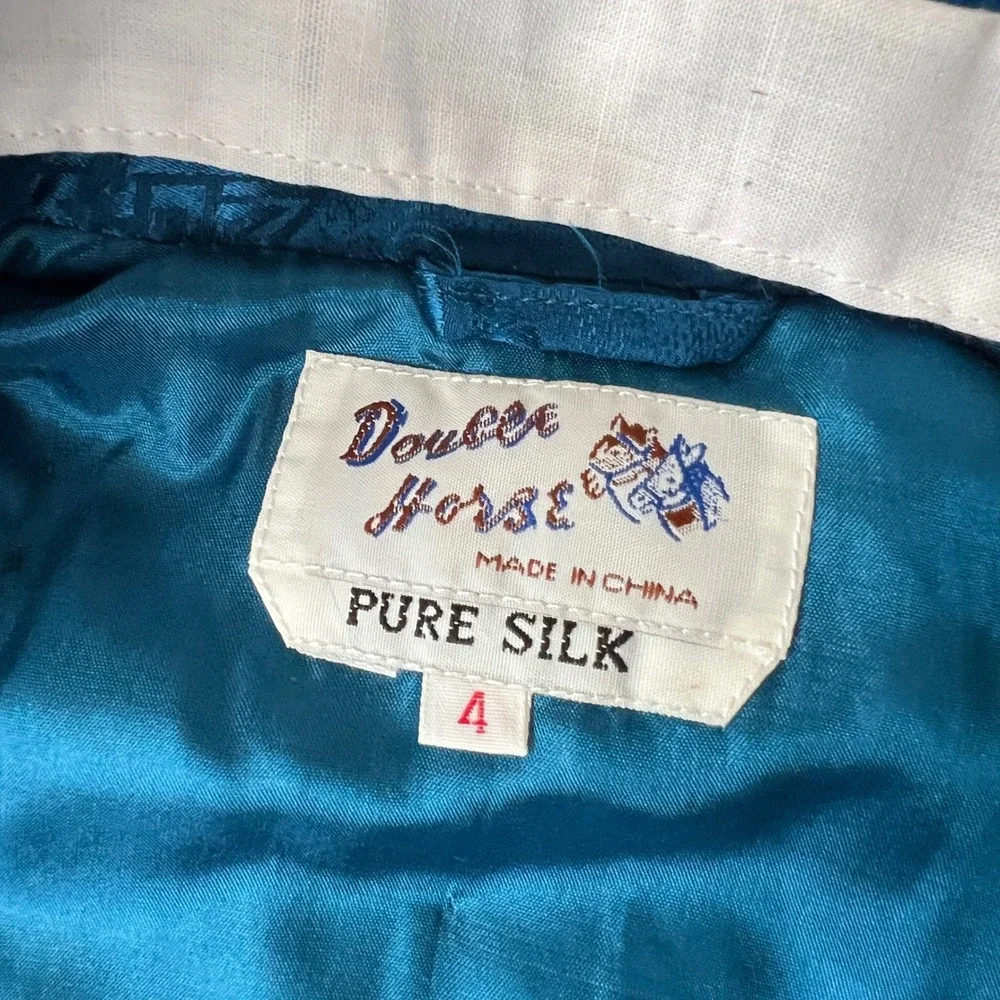 Vintage 100% Silk Quilted Puffer Jacket Kids Toddler Teal Blue Asian Traditional